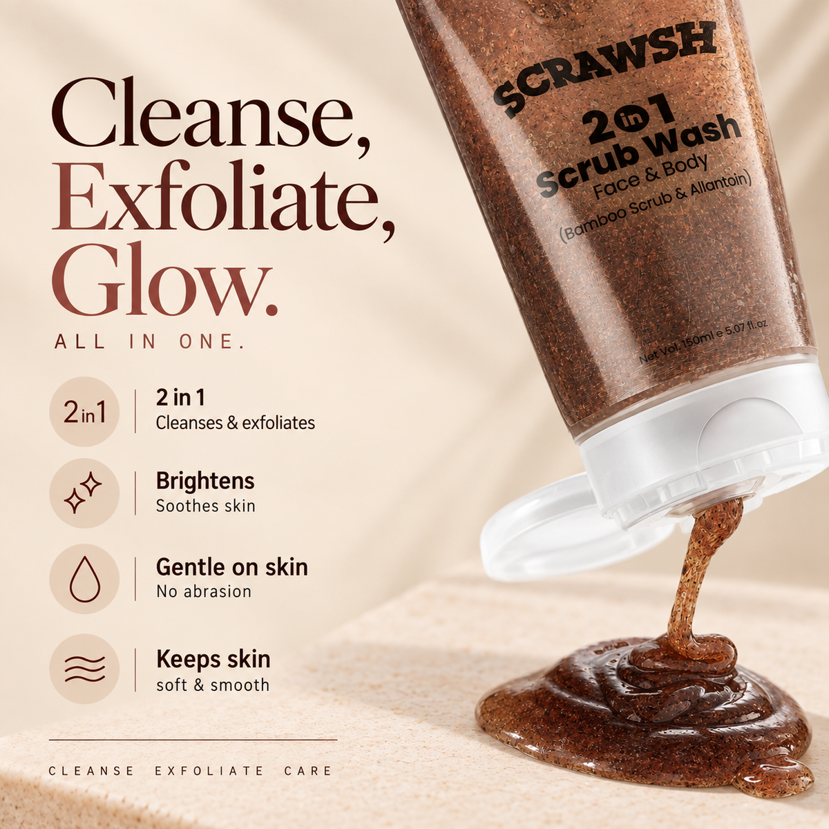 Scrawsh - 2 in 1 Scrub Wash (with Bamboo Scrub & Allantoin) 100ml