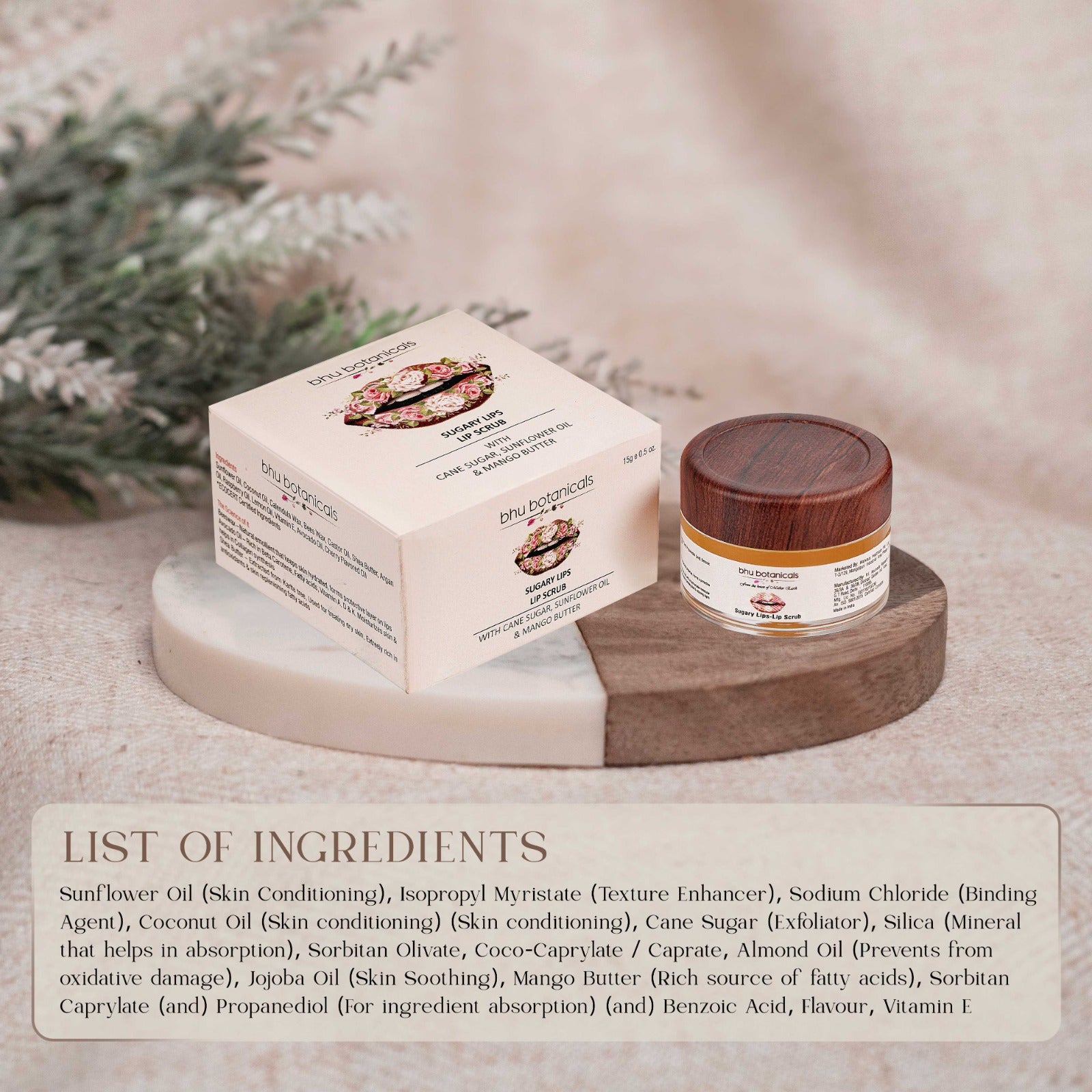 Sugary Lips-Lip Scrub (with Cane Sugar, Sunflower Oil & Mango Butter) 15gm