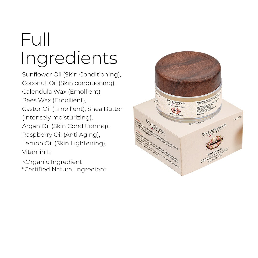 Waxy Lip Balm (with Beeswax, Avocado Oil & Shea Butter) 15gm
