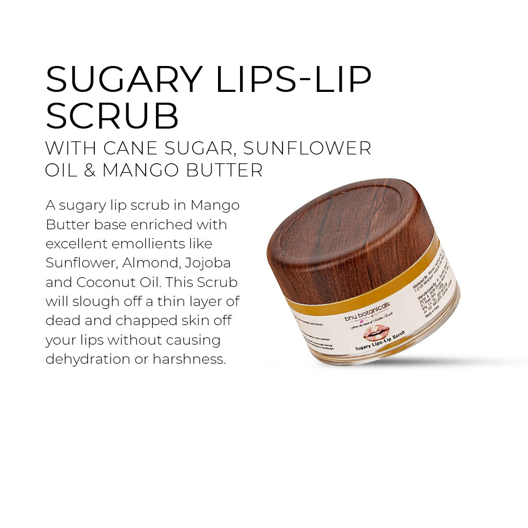 Sugary Lips-Lip Scrub (with Cane Sugar, Sunflower Oil & Mango Butter) 15gm