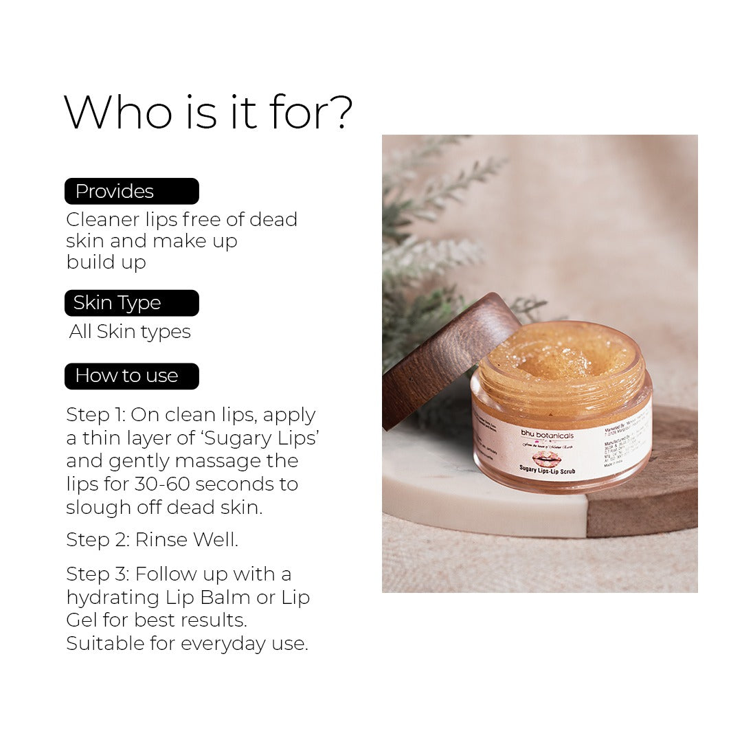 Sugary Lips-Lip Scrub (with Cane Sugar, Sunflower Oil & Mango Butter) 15gm