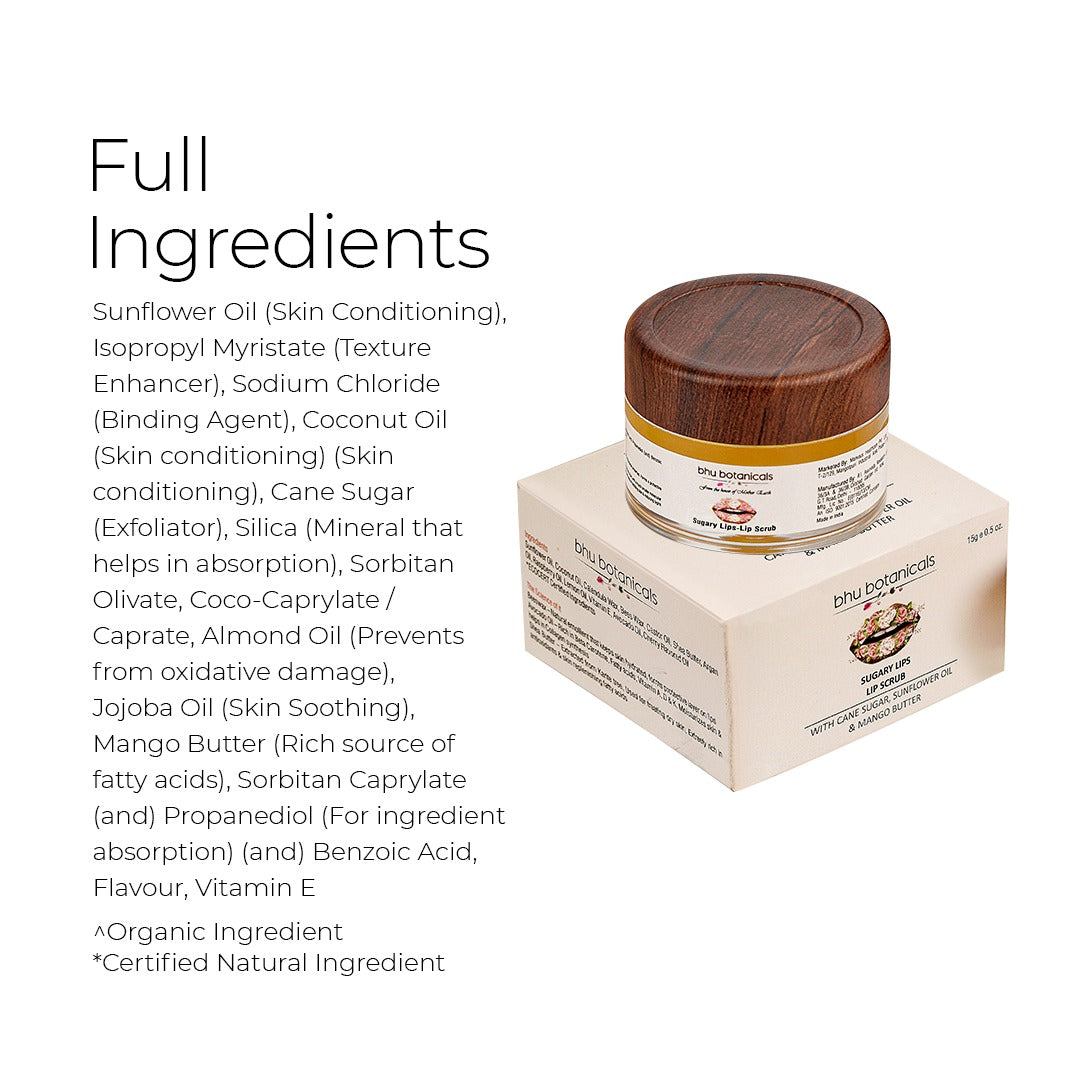 Sugary Lips-Lip Scrub (with Cane Sugar, Sunflower Oil & Mango Butter) 15gm