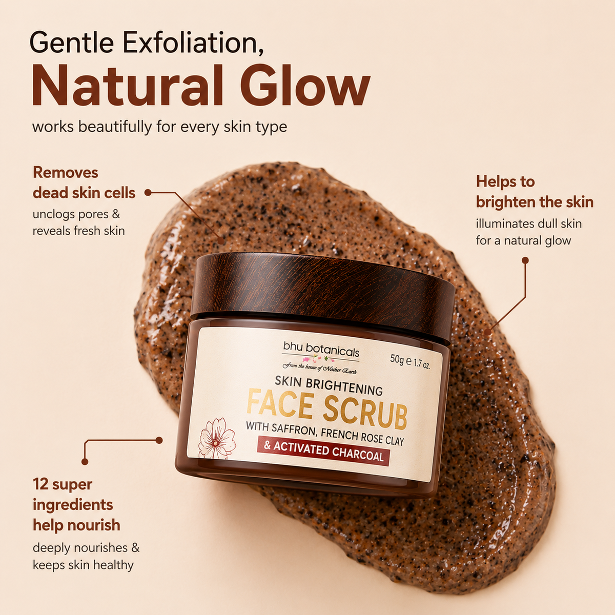 Face Scrub (with Saffron, French Rose Clay & Activated Charcoal) 50g