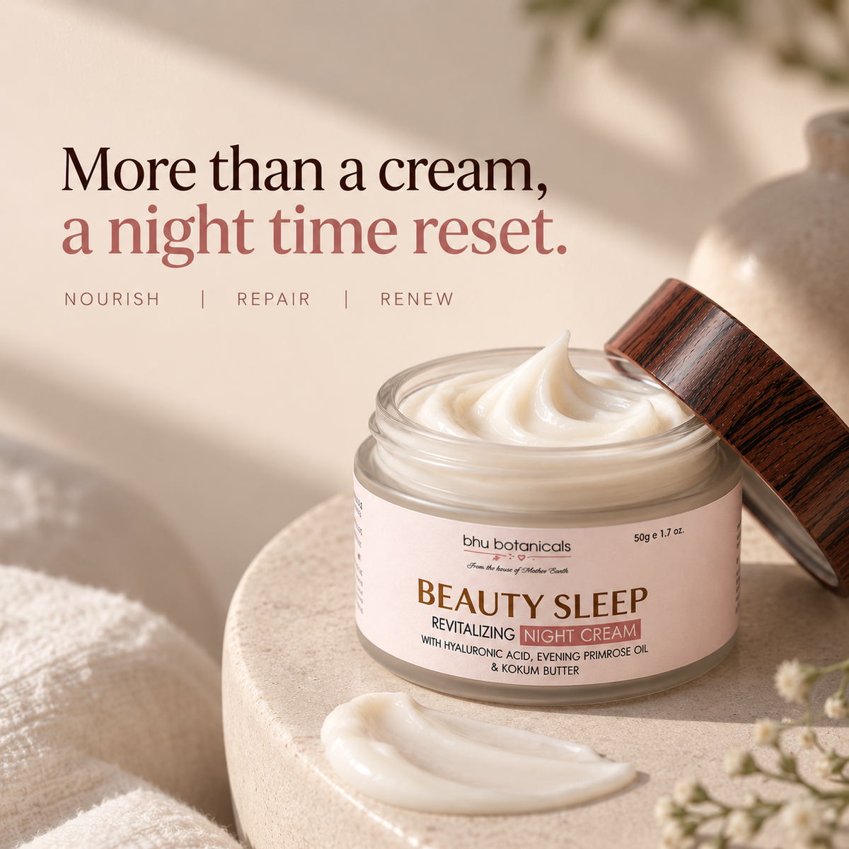 Beauty Sleep - Revitalizing Night Cream (with Hyaluronic Acid, Evening Primrose & Kokum Butter) 50g