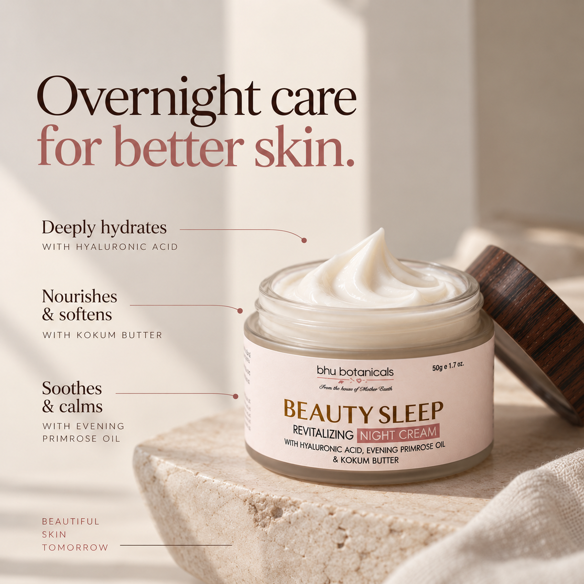 Beauty Sleep - Revitalizing Night Cream (with Hyaluronic Acid, Evening Primrose & Kokum Butter) 50g