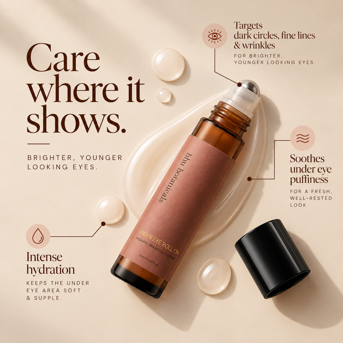 Eyes Don't Lie - Under Eye Roll On ( With Hyaluronic Acid, Rosehip Seed Oil & Caffeine) 12ml