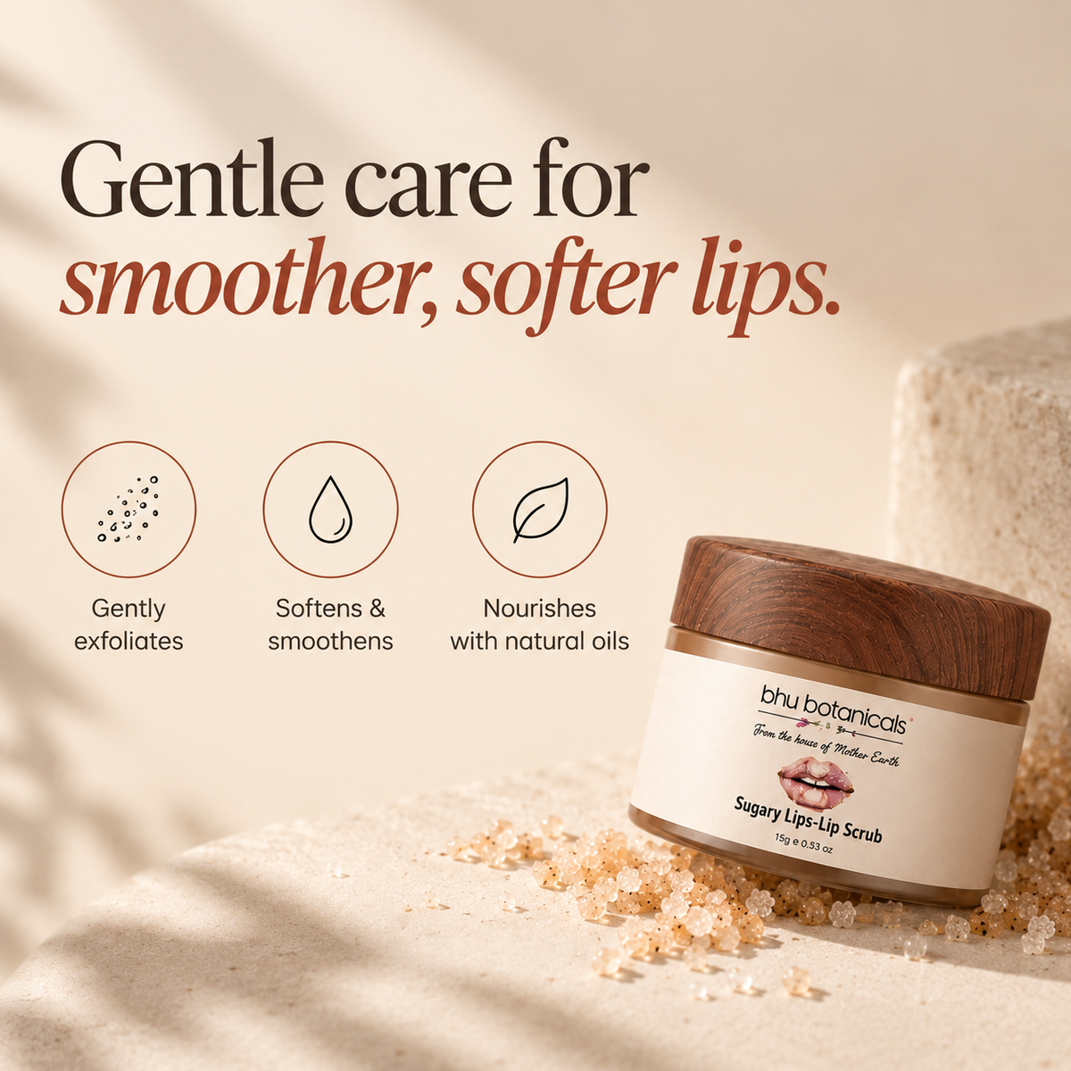 Sugary Lips-Lip Scrub (with Cane Sugar, Sunflower Oil & Mango Butter) 15gm