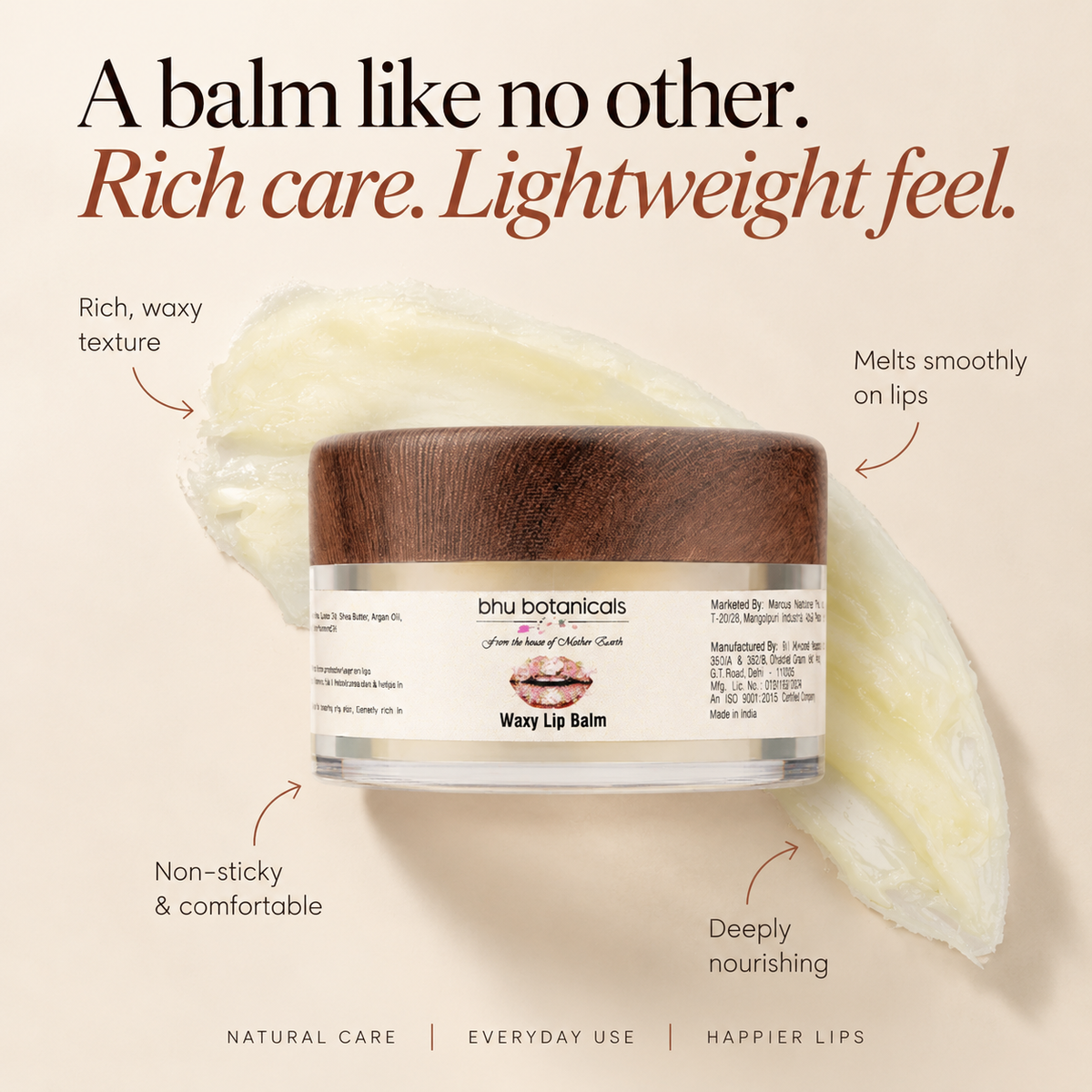 Waxy Lip Balm (with Beeswax, Avocado Oil & Shea Butter) 15gm