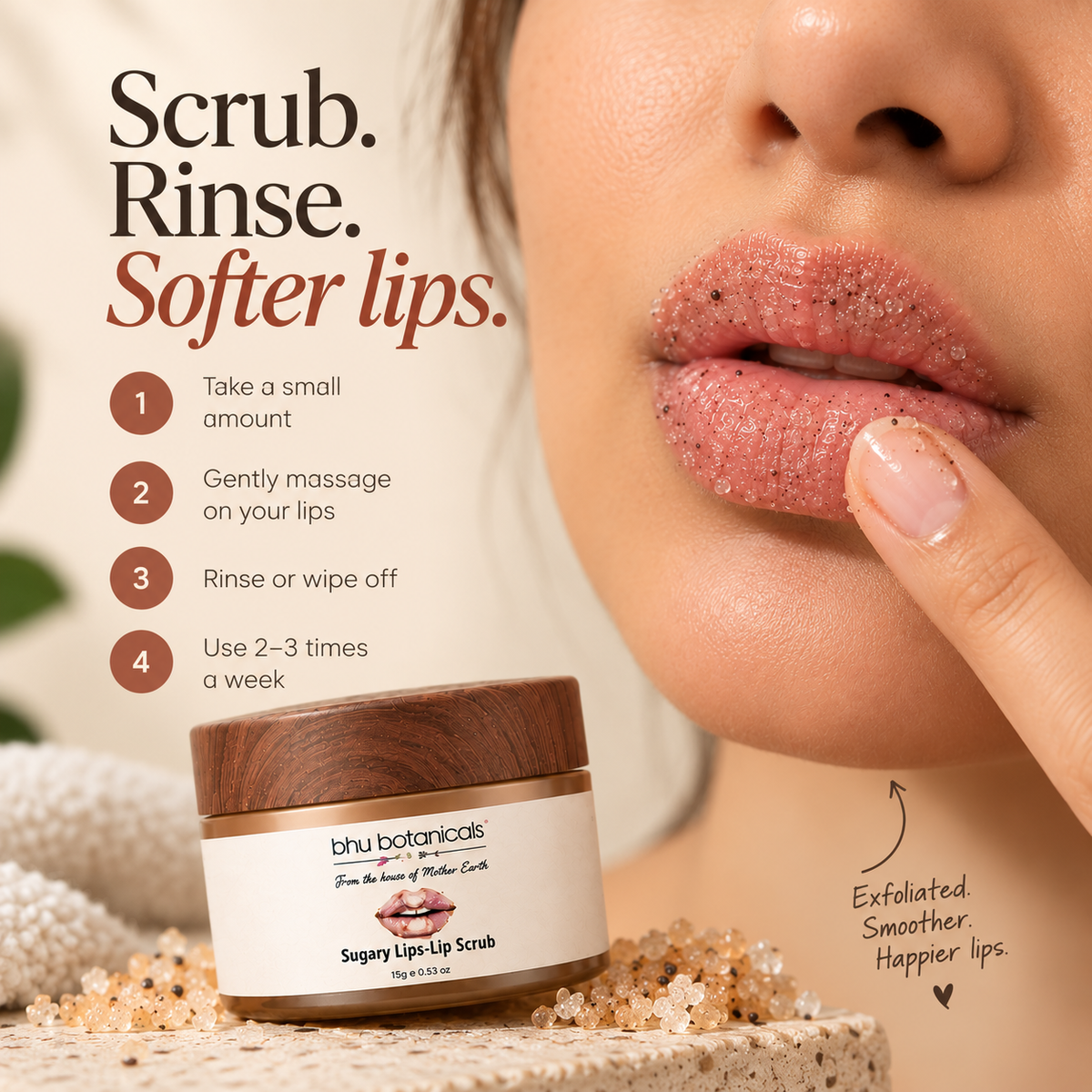 Sugary Lips-Lip Scrub (with Cane Sugar, Sunflower Oil & Mango Butter) 15gm